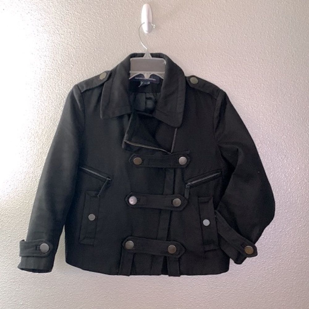 FRENCH Connection Moto cropped jacket military inspired blk full zip front sz 6